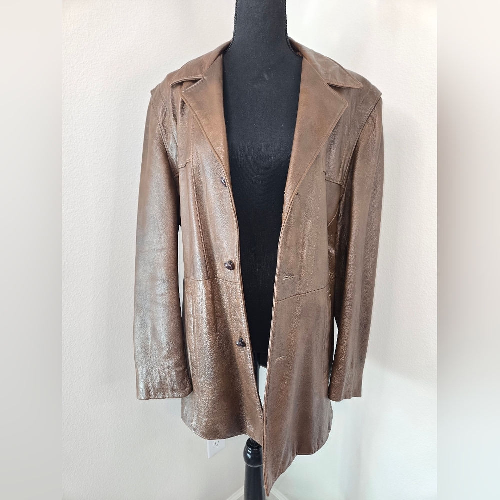 Vintage Men's Tan Leather Long Blazer